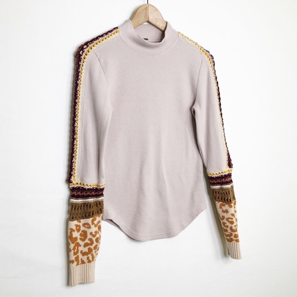 Free People large switch it up thermal tan embellished crochet cup top - Picture 7 of 11